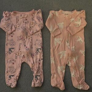 Carter's Pink Animal and Bird Print Footies Set